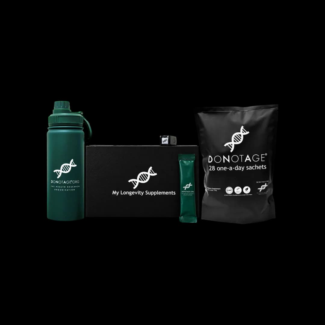 DoNotAge® Routine starter kit with shaker, sachet, storage box and refill pouch